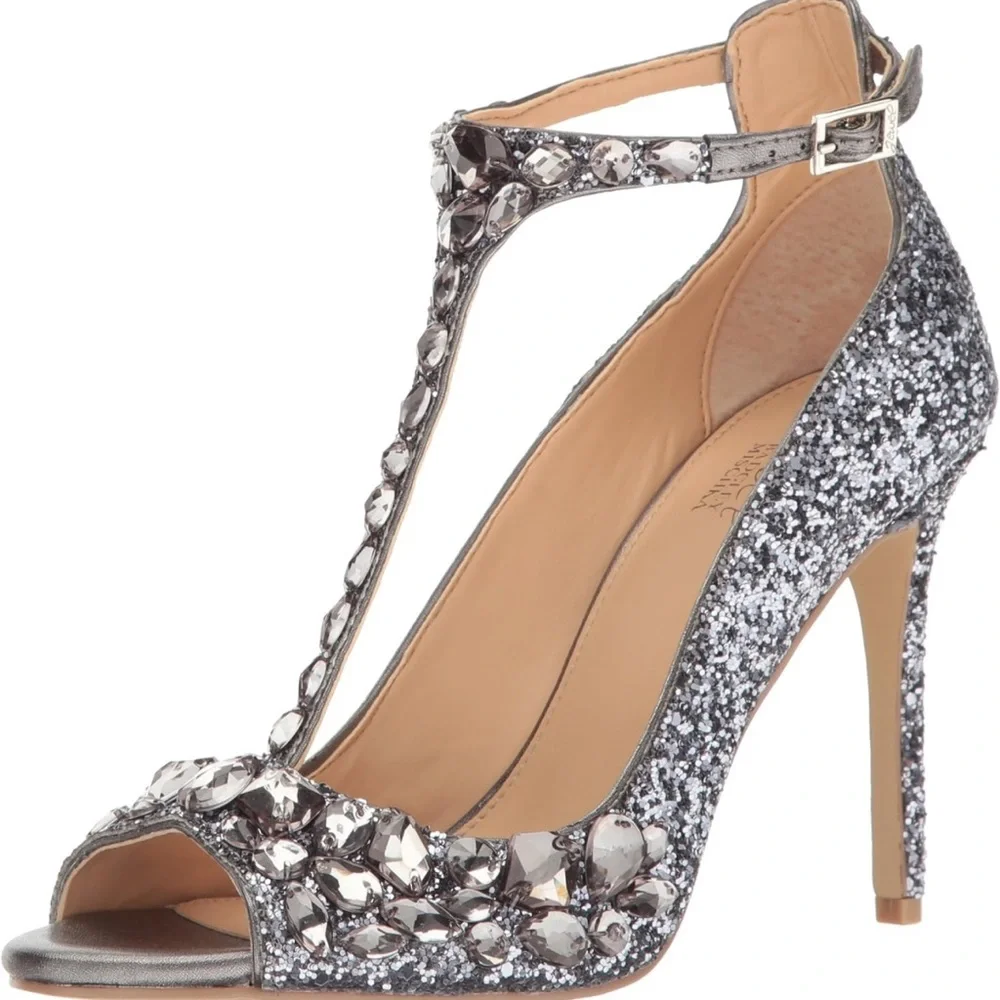 Jewel Badgley Mischka Women's Conroy Dress Sandal, Smoke Glitter, 9 M US NEW - Picture 4 of 4